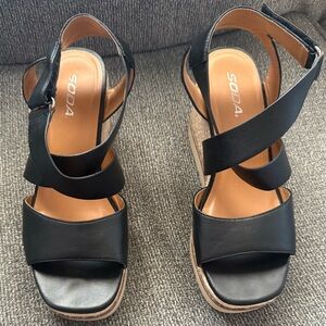 Soda Black Women's Wedge Sandals 4 inches Espadrille